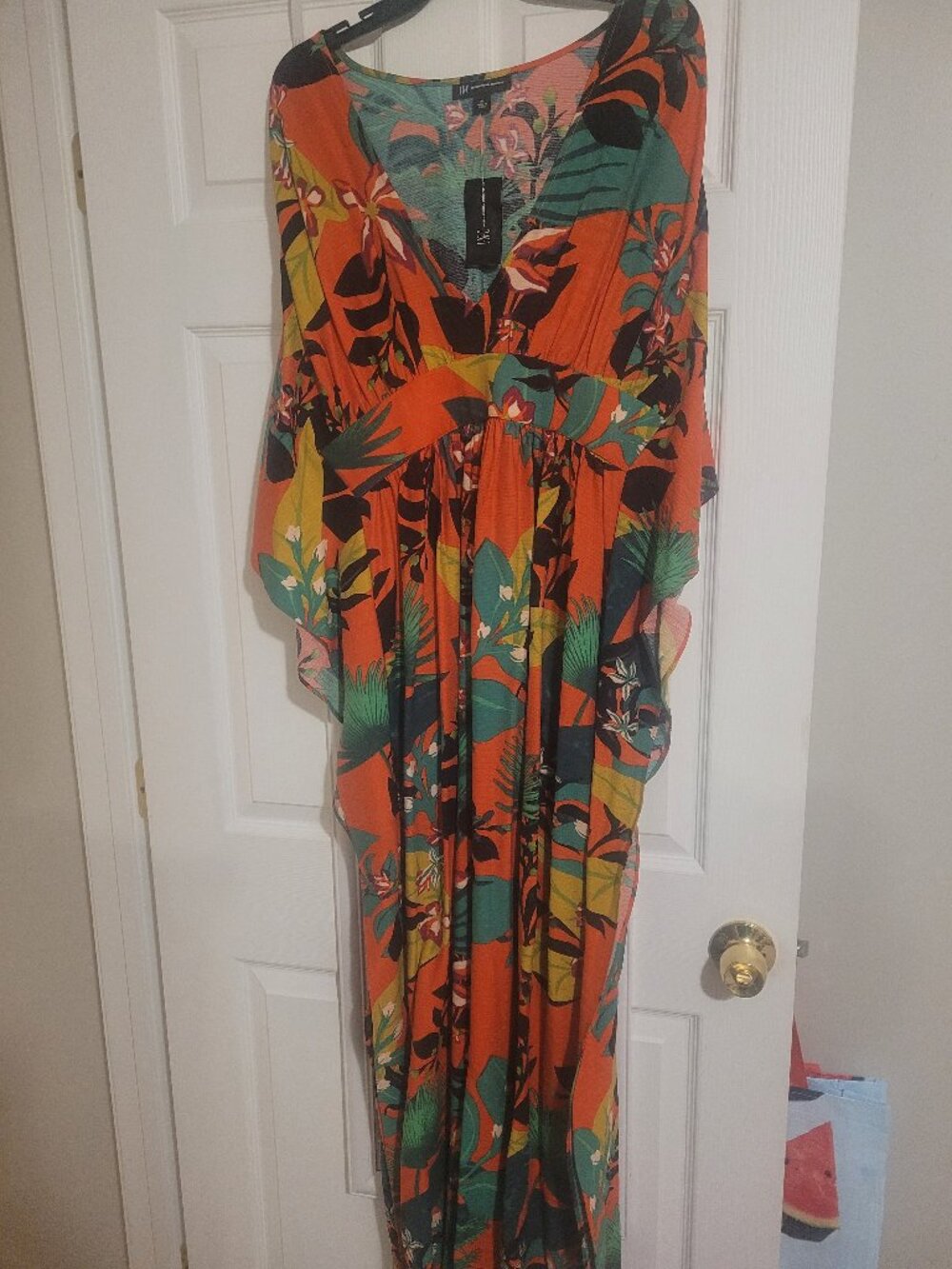 INC (Macys) Womens Orange Tropical Floral Kaftan